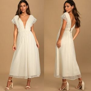 Lulu's SM Midi Cream Swiss Dot Dress